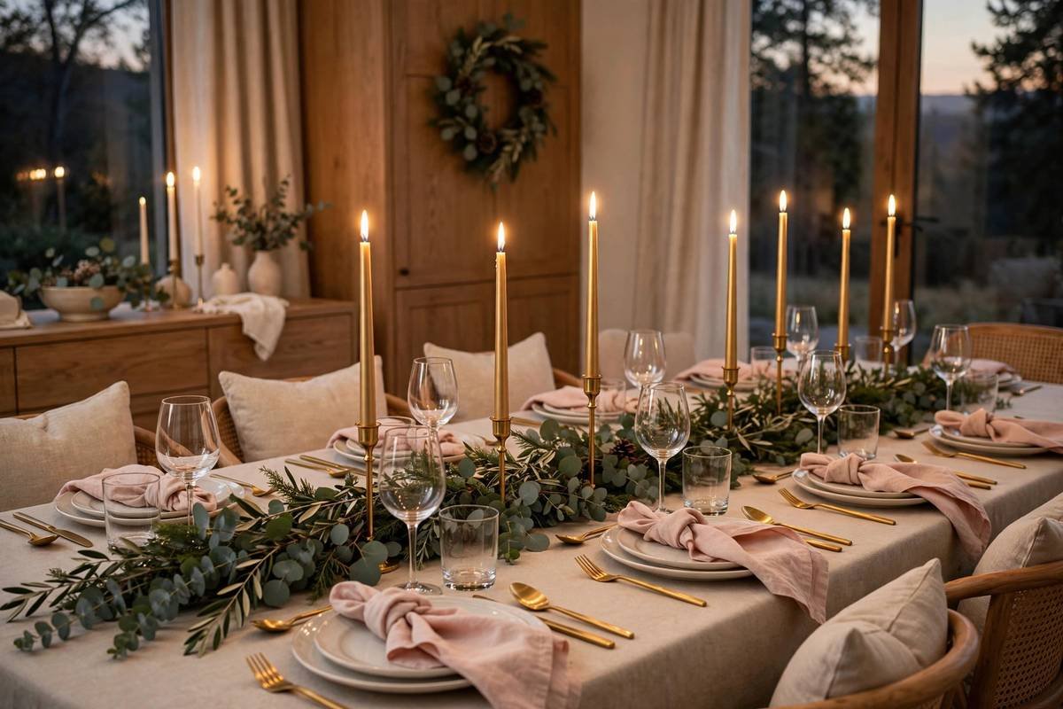 Pink and gold Christmas tablescape