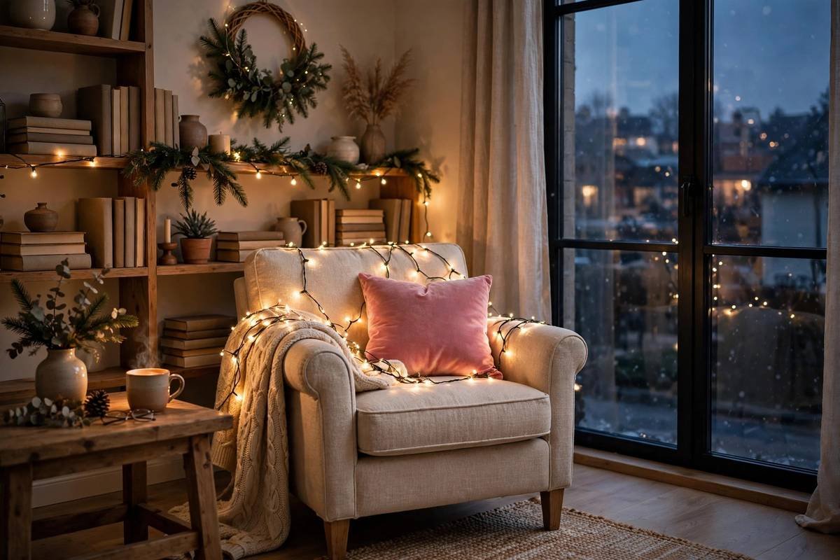 Reading nook glow-up with pink accents