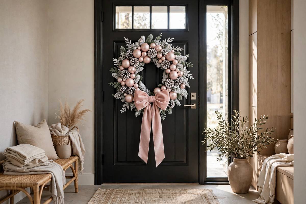 Pink front door wreath