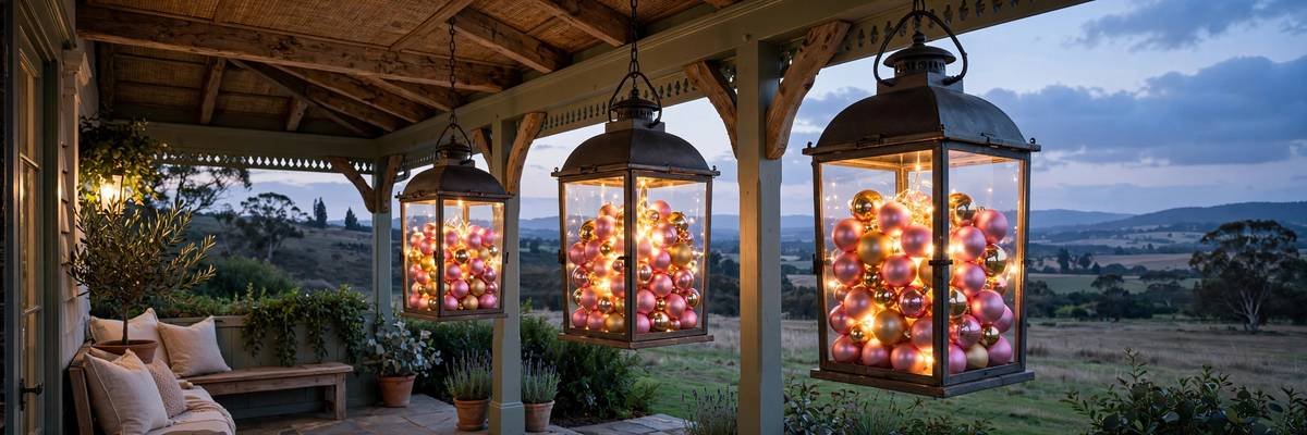 Blush lanterns on the porch