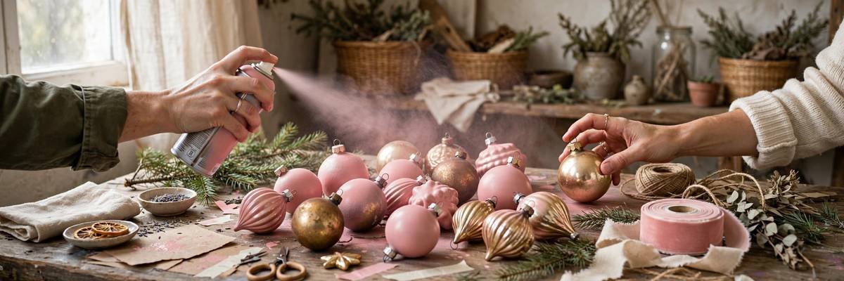 Spray-paint thrifted ornaments pink